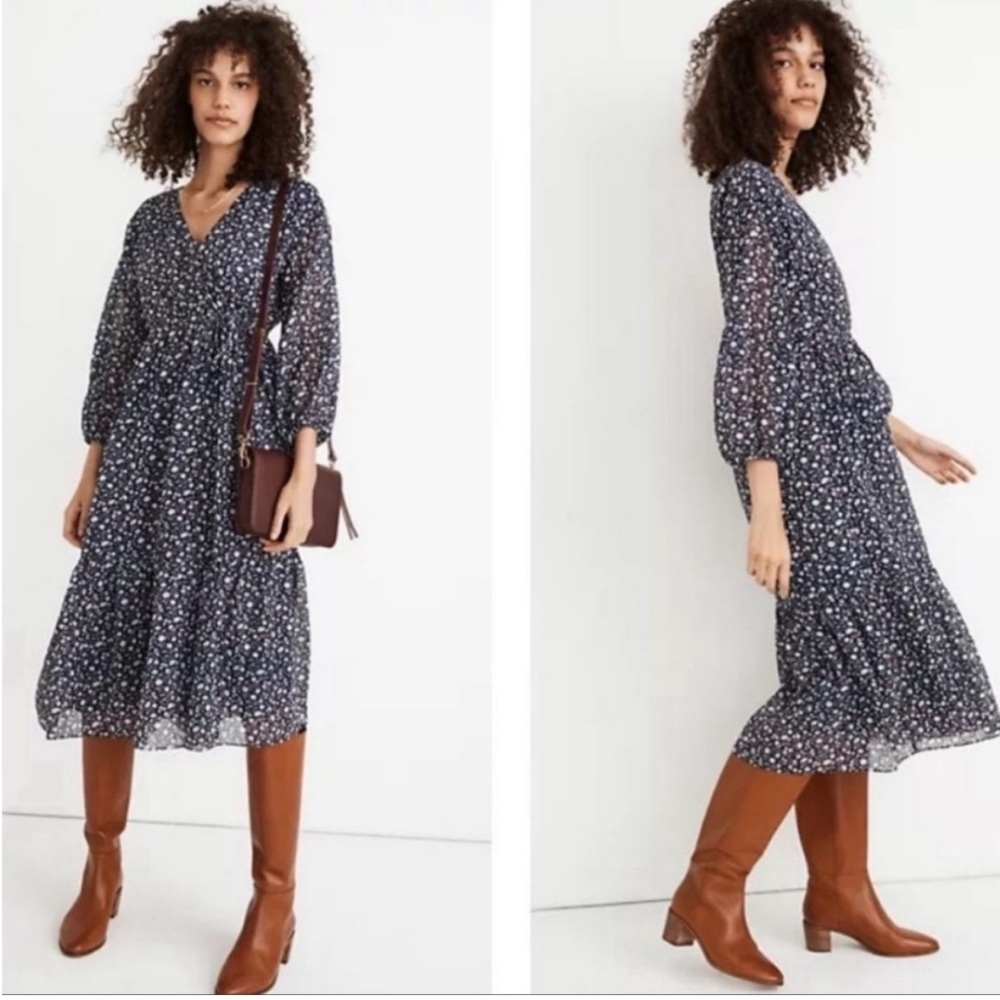 MADEWELL Harvest Vine Tie-Waist Long Sleeve Midi Dress